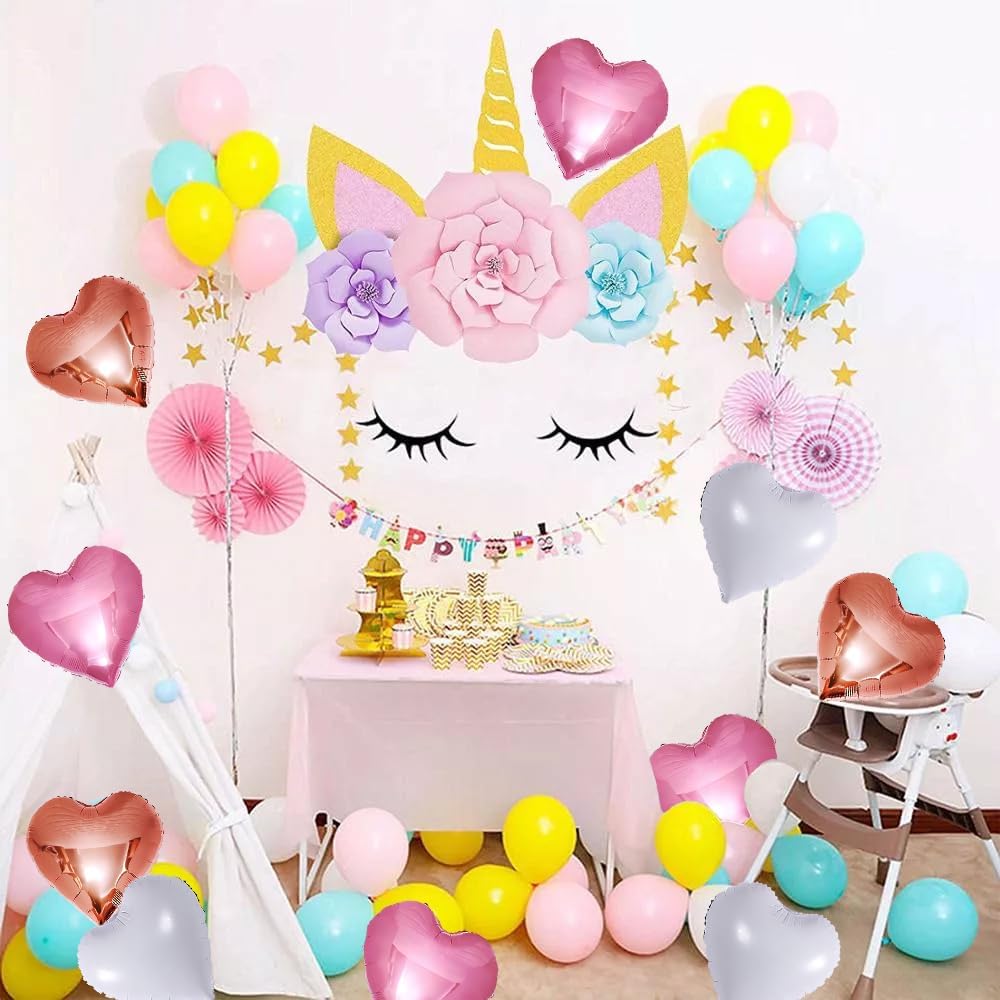 30-Pack 10in Rose Gold, Pink & White Heart Foil Balloons – Party & Wedding Decor