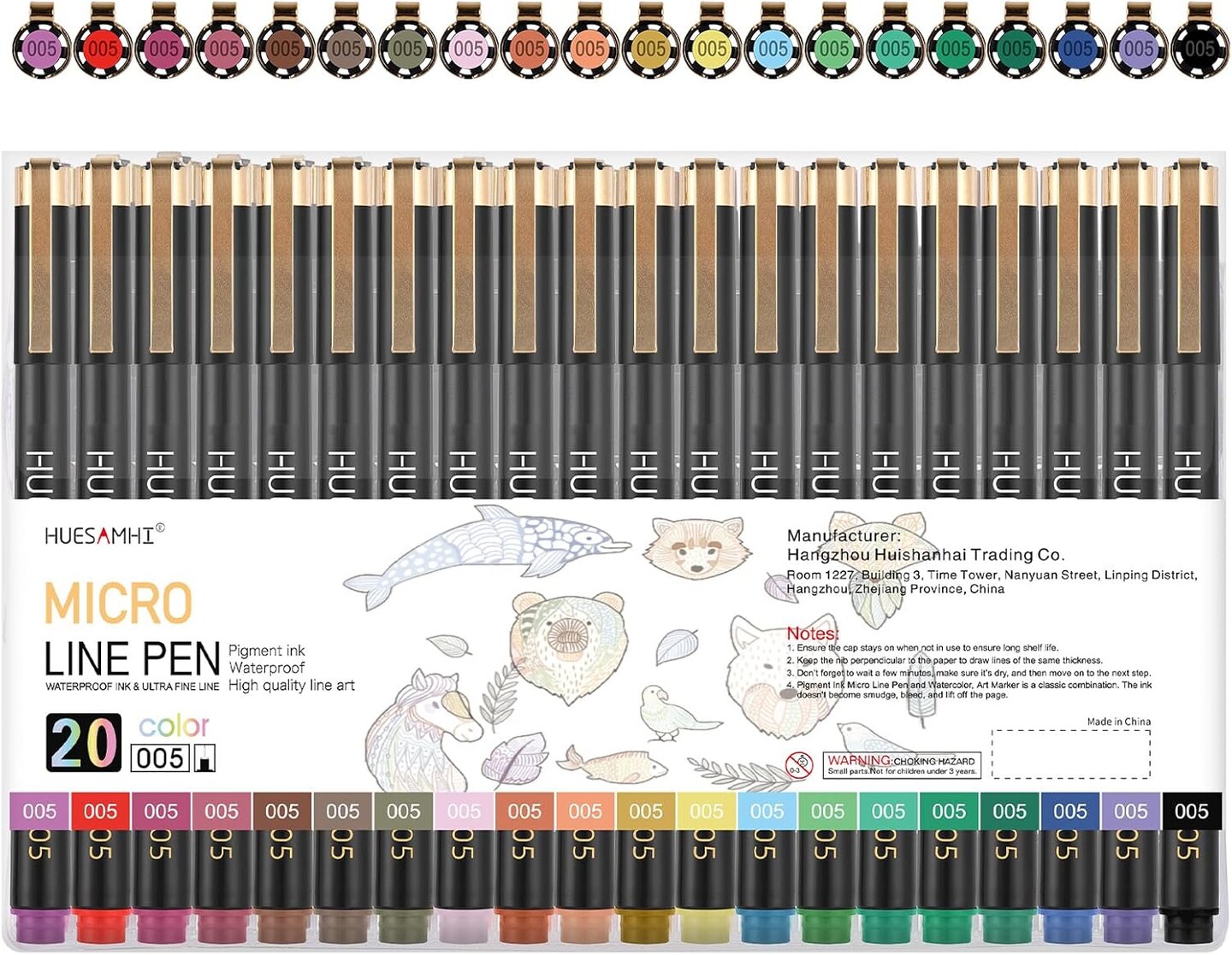 005 Micro Pen,20 Colors Waterproof Ink 0.20mm Fine Tip FineLiner Pens for Art Illustration,Sketching, Anime, Bullet journal,and Technical Drawing