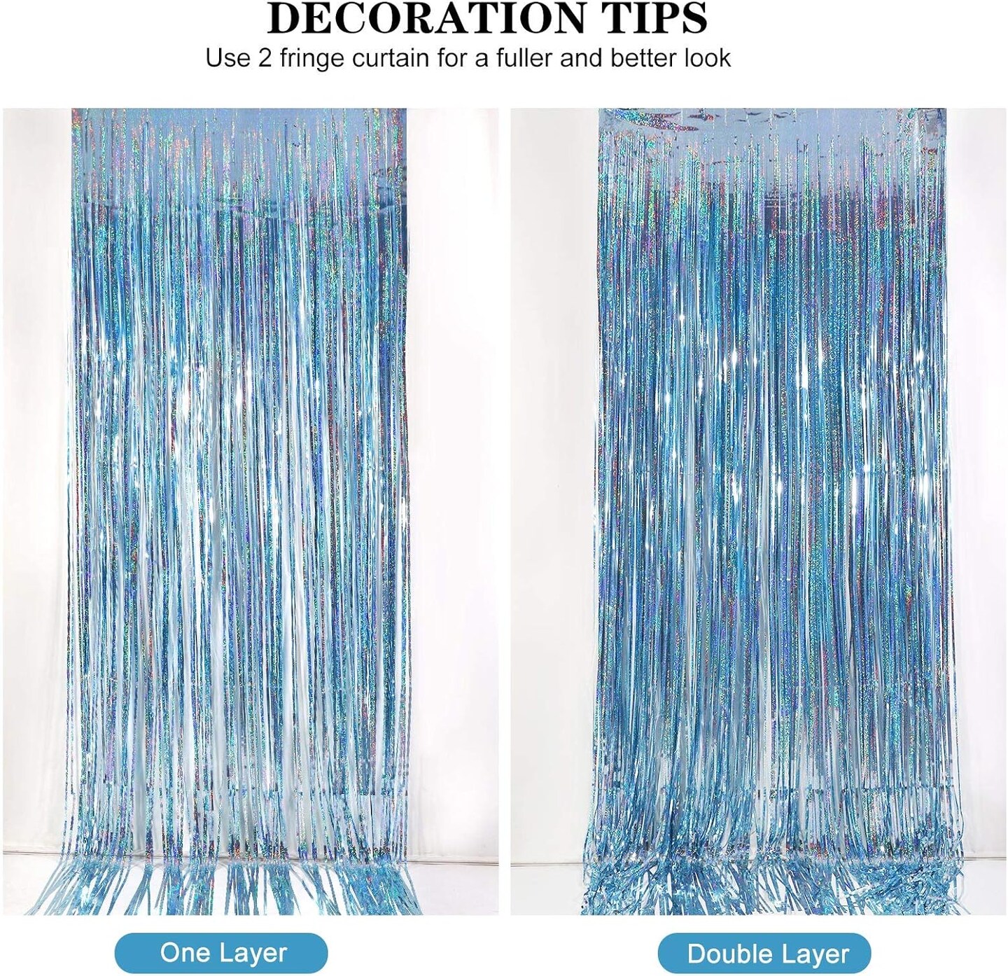 Foil Fringe Curtains Party Decorations - 2 Pack 3 x 8ft Tinsel Backdrop for Party Photo Backdrop Wedding Bridal Shower Bachelorette