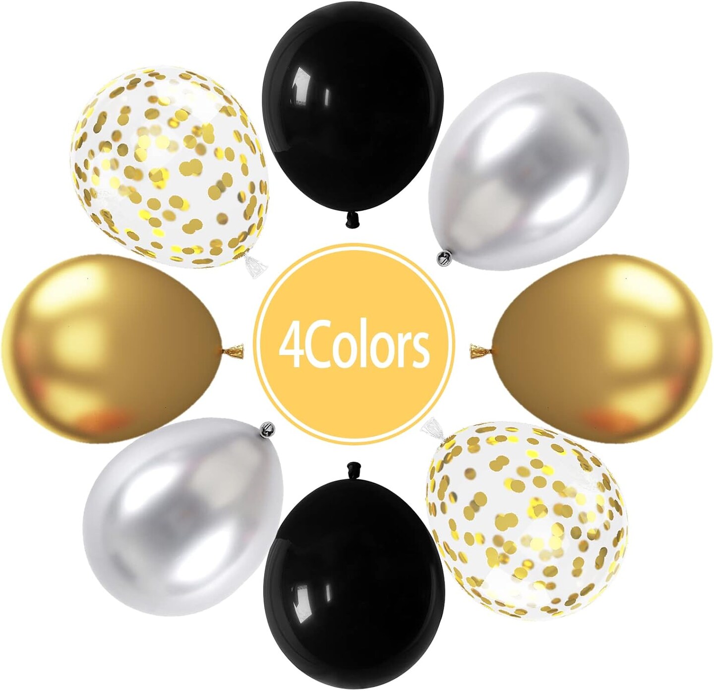 Black and Gold Balloons Latex Balloons, 60 Pcs 12 Inch Silver Gold Confetti Balloons with Ribbons for Birthday Graduation Black Gold Party Wedding Engagement Anniversary Festival Decoration