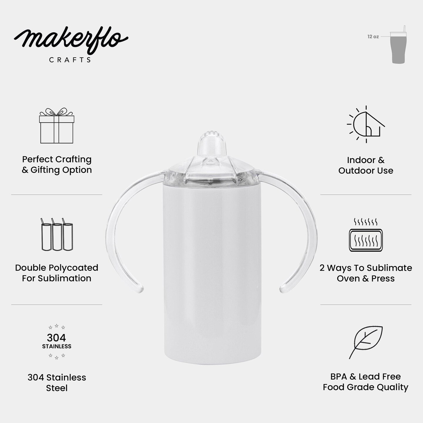 Makerflo 12 oz Straight Sippy Sublimation Blank Tumbler with Lid and Straw - Pack of 1 | Craft-Ready for DIY Gifts & Personalization (Sublimation, Epoxy, UV DTF, Vinyl, and Laser Engraving)