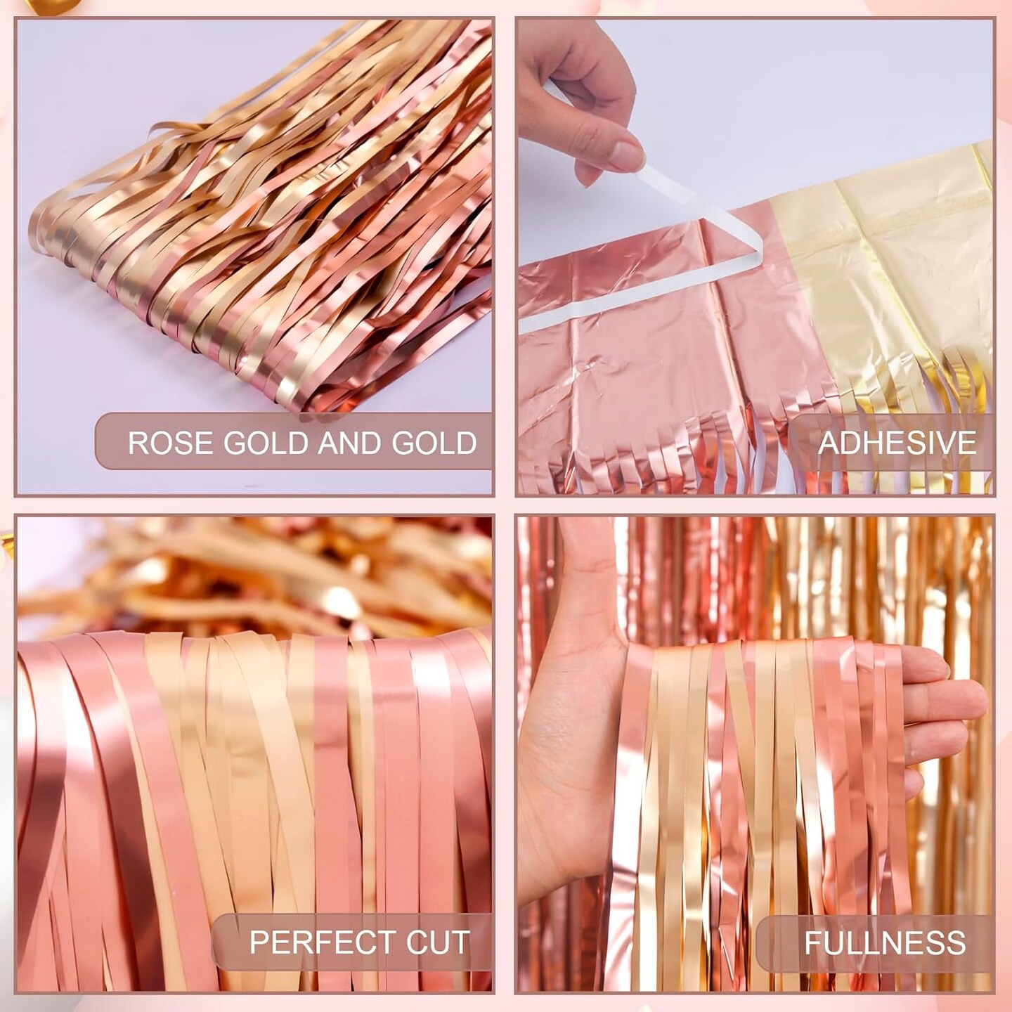 2-Pack Pink & Rose Gold Foil Fringe Curtains 3.3x6.6ft Party Backdrop Decorations