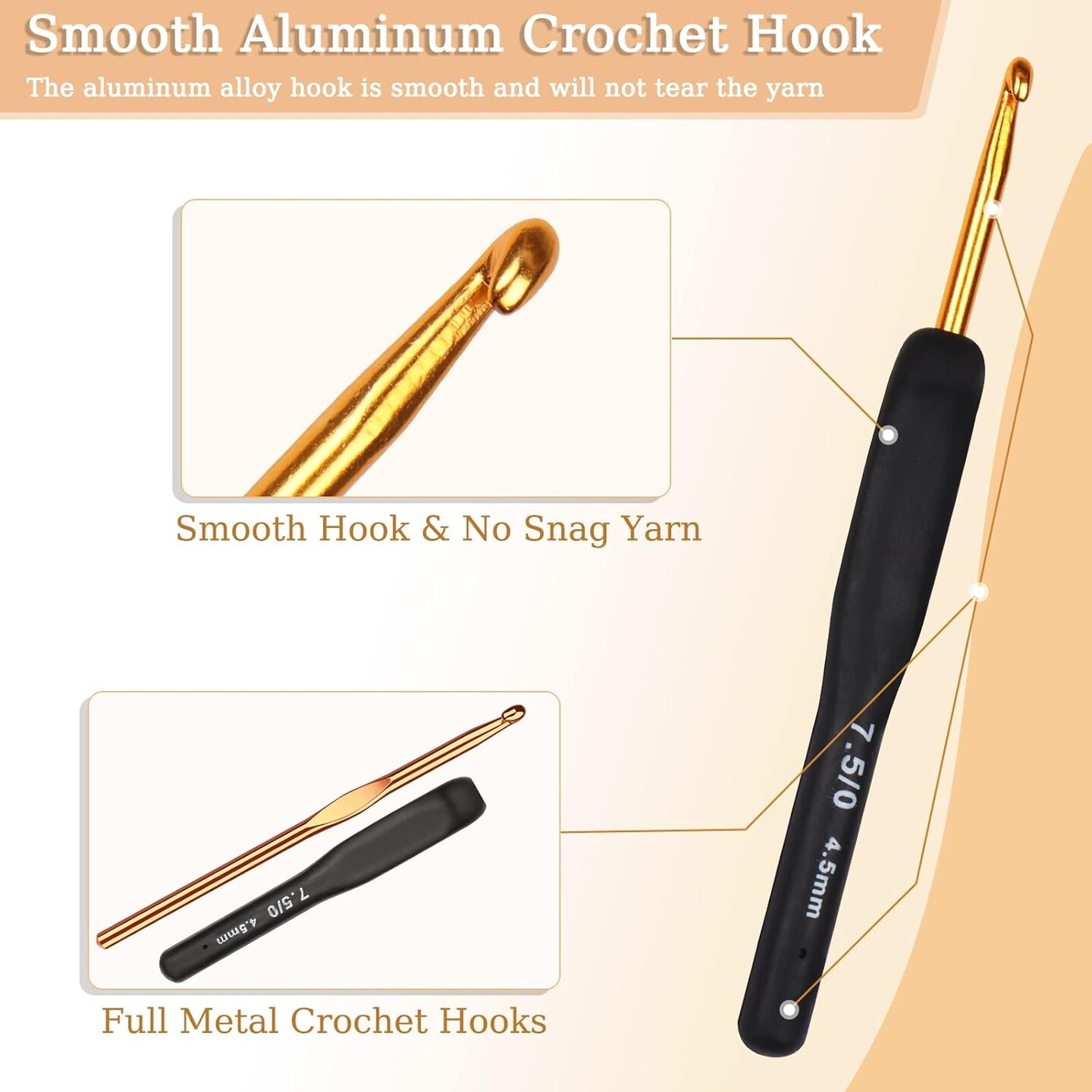 31-Piece Ergonomic Black & Gold Crochet Hook Set – Comfortable for Arthritic Hands, Beginner Friendly