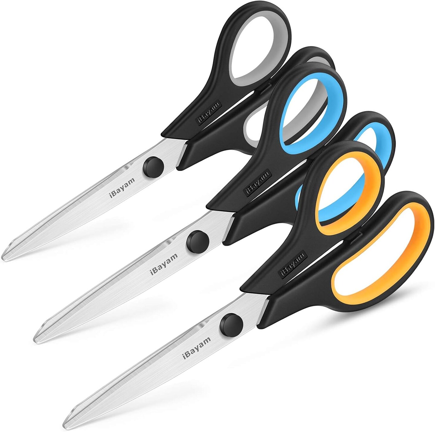 Heavy Duty Scissors Bulk 3-Pack, 2.5mm Thickness Ultra Sharp Blade Shears with Comfort-Grip Handles for Office Home School Sewing Fabric Craft Supplies, Right/Left Hand