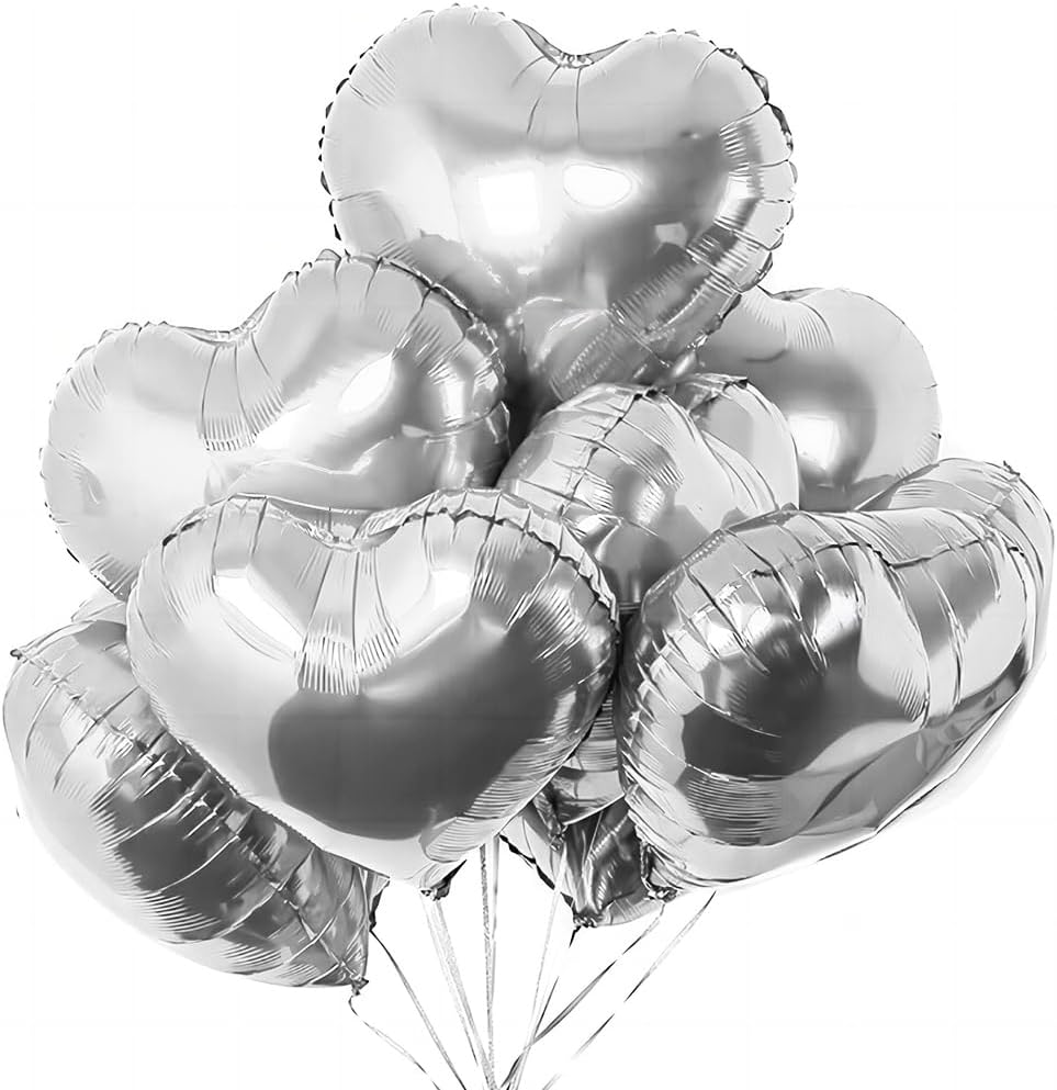 12 pcs Silvery Heart Foil Balloons,18 Inch Heart Shaped foil Balloon Love Balloon for Wedding Decoration Party Balloon Birthday