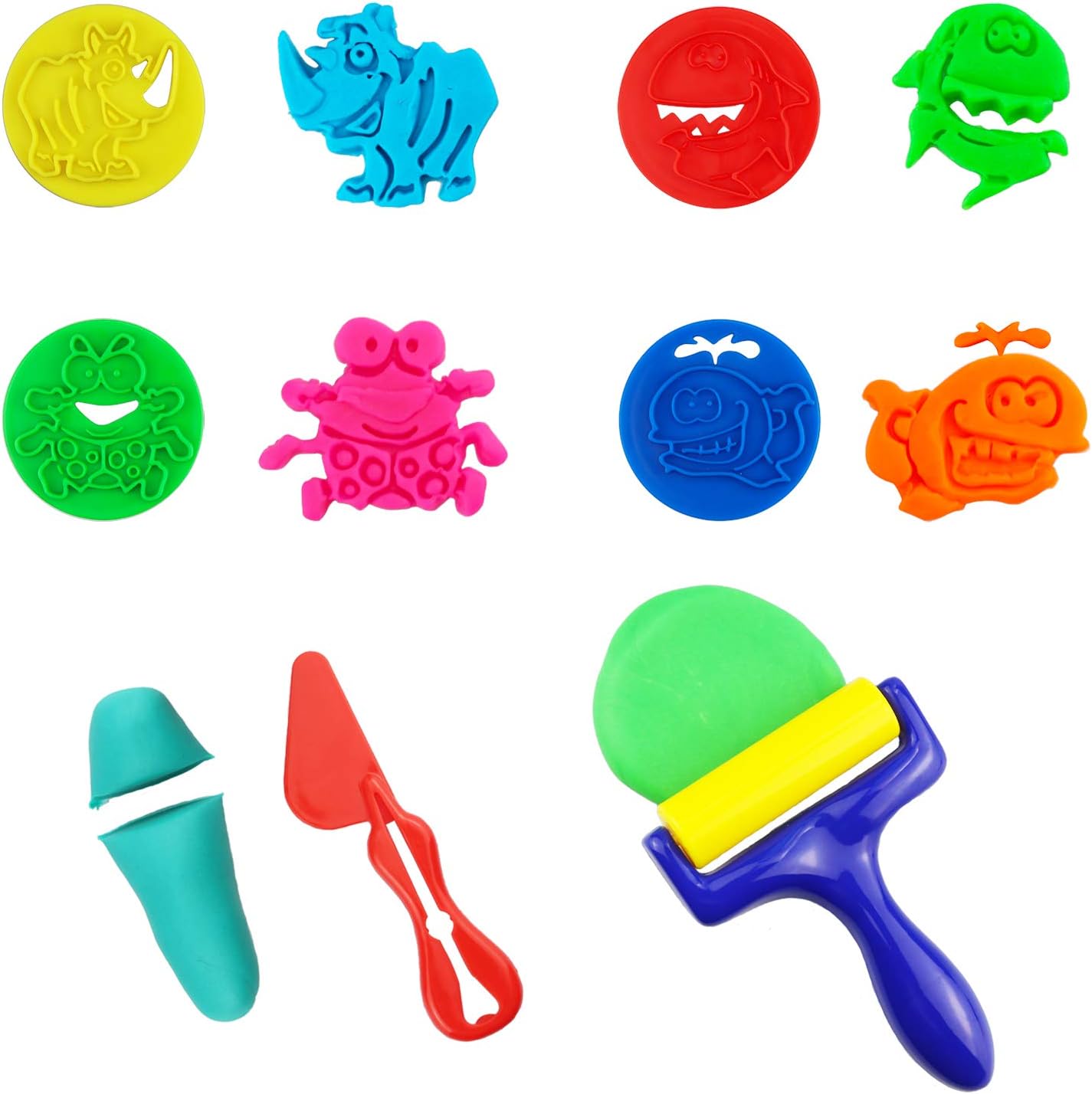 Plastic Dough Tools for Kids 61 Piece Set Cookie Cutters &#x26; Stamps