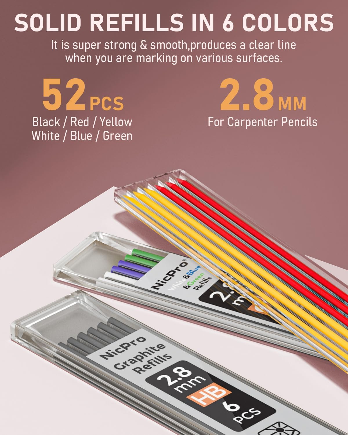 4 Pack Carpenter Pencil with Sharpener, Mechanical Carpenter Pencils with 52 Refills, Construction Pencil Heavy Duty Woodworking Pencils for Architect (Red, Black, Yellow, Blue)