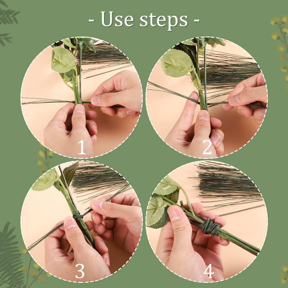 Floral Wire 26 Gauge, 100 Pcs Green Florist Flower Wire Stems for Crafts, Bouquet Stem Wrapping, Wreath Making, Flower Arrangement Supplies (14 Inch)