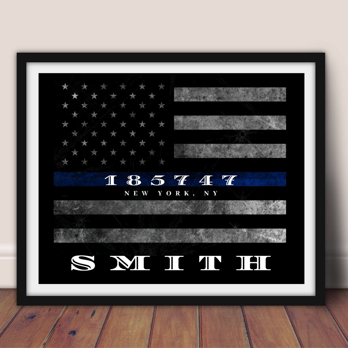 Police Officer Thin Blue Line Flag Picture Frame Art
