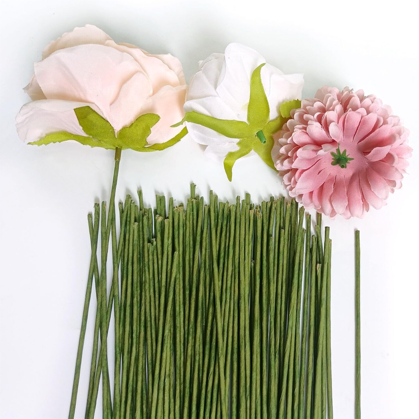 Floral Stem Wire, 100 Pcs, 2 Gauge, 10 Inch, Flower Stems, Artificial Green Crafts Wire Wreath Making Supplies for Flower DIY