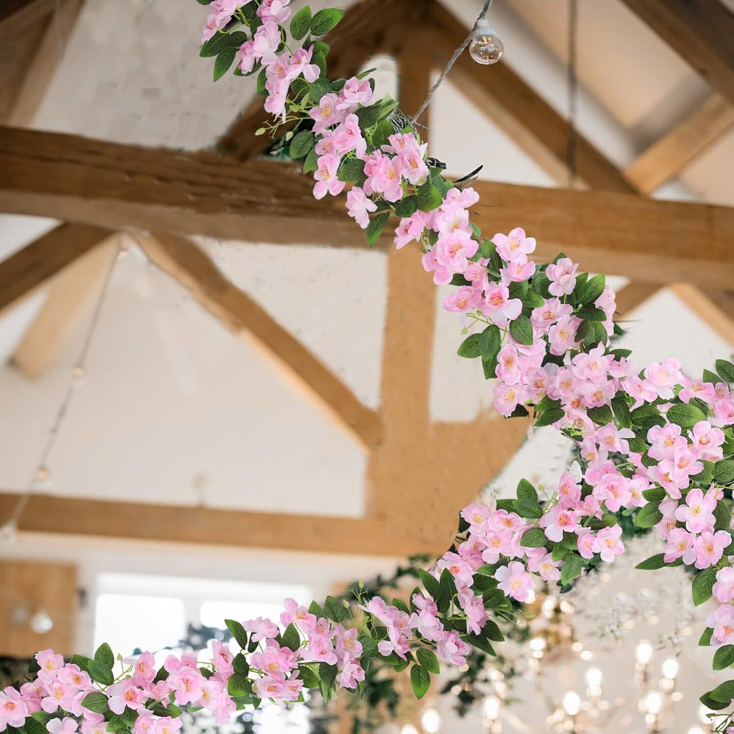 Artificial Cherry Blossom Flower Vine Hanging Pink Cherry Blossom Flower Silk Garland Hanging Vines Faux Flowers for Outdoors Spring Wedding Party Home Table Centerpiece Arrangement Decor
