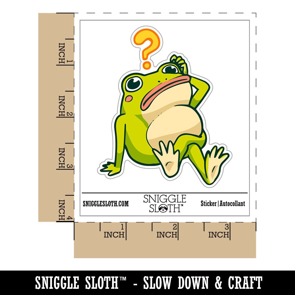 Water Bottle Sticker Set Silly Confused Frog Question Mark Cute Waterproof Vinyl Stickers Pack Decal, Skateboard, Laptop, Car, Window, Bumper - 5 Pack