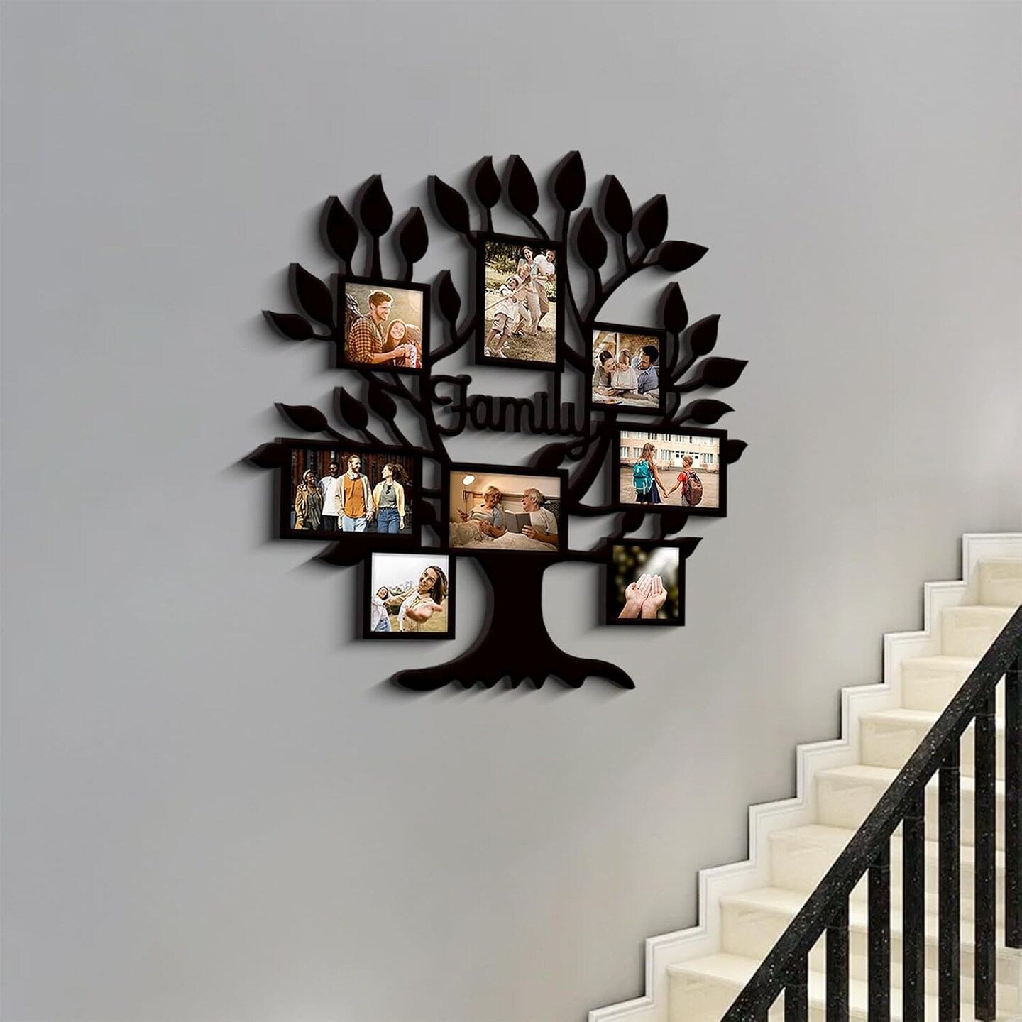 26x27 Inch Family Tree Picture Frame Collage Wall Decor, Rustic Family Tree Wall Decor for Home, Farmhouse Photo Collage Frame for Wall, Photo Frames Multiple Pictures Perfect for Modern Farmhouse Decor (Black)