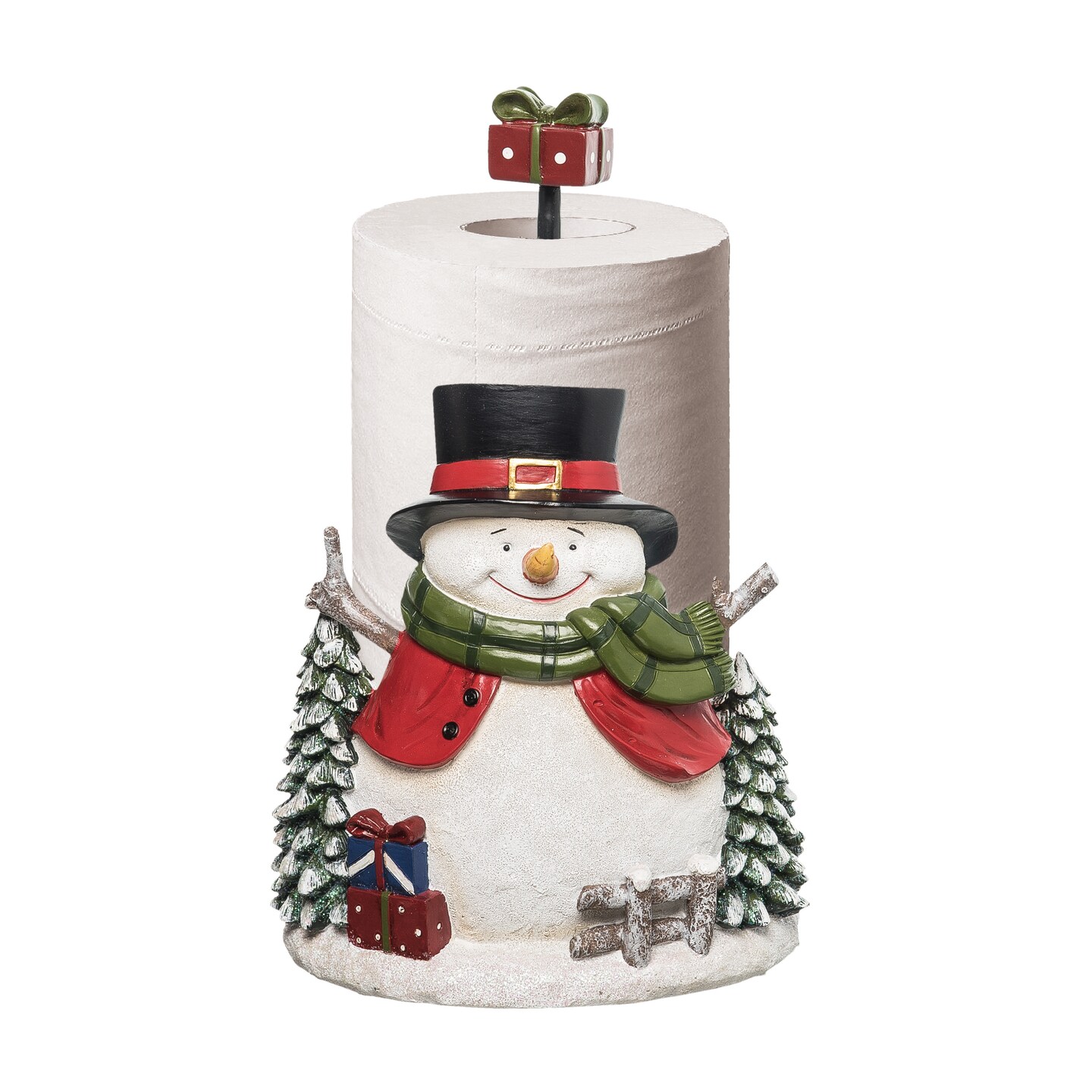 Transpac Multicolor Christmas Snowman Paper Towel Holder, 13.5" Resin Decorative Object for Home Decor, Indoor Use, Festive Tabletop Accent
