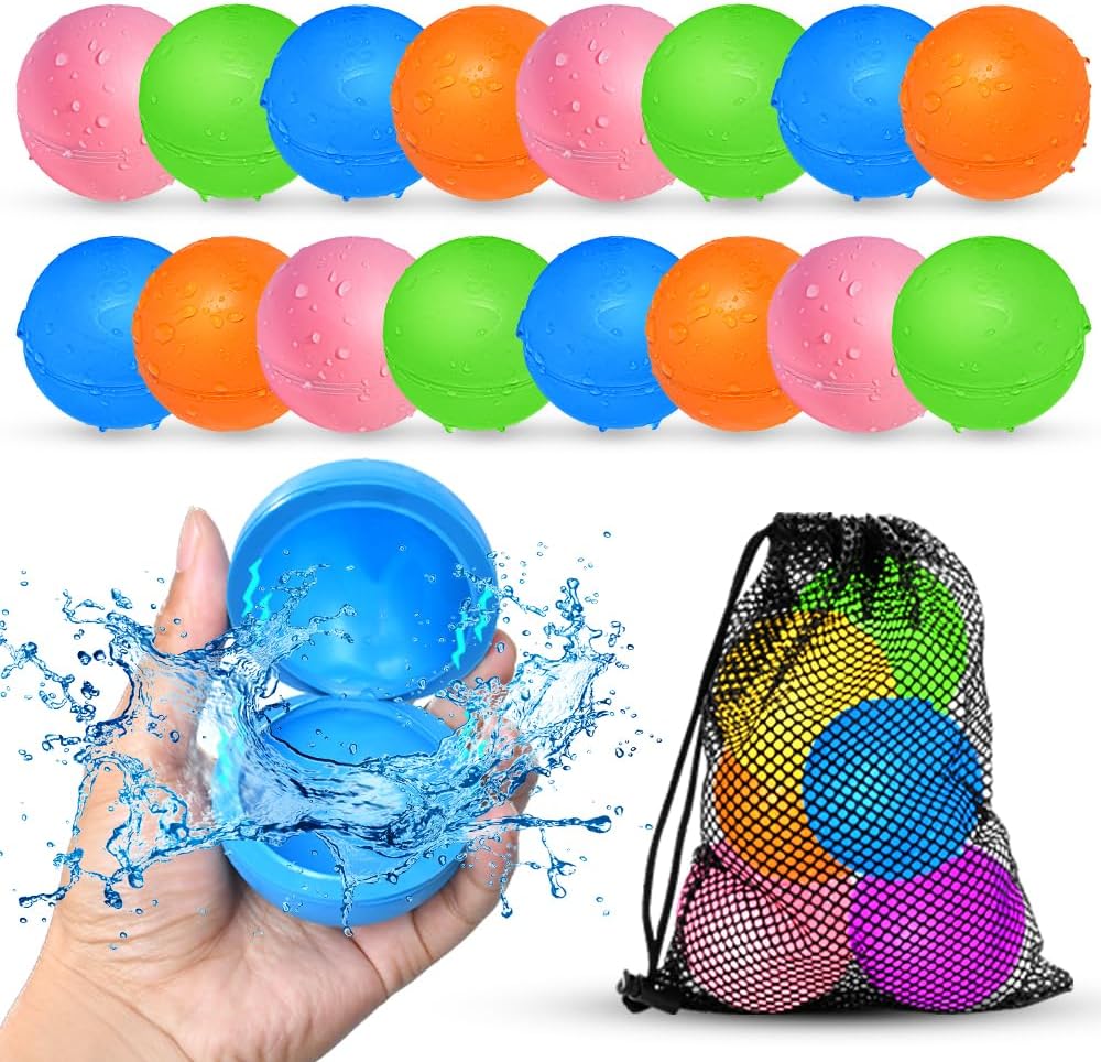 16-Piece Reusable Water Balloons – Summer Pool and Beach Toys for Kids, Boys and Girls Outdoor Water Games