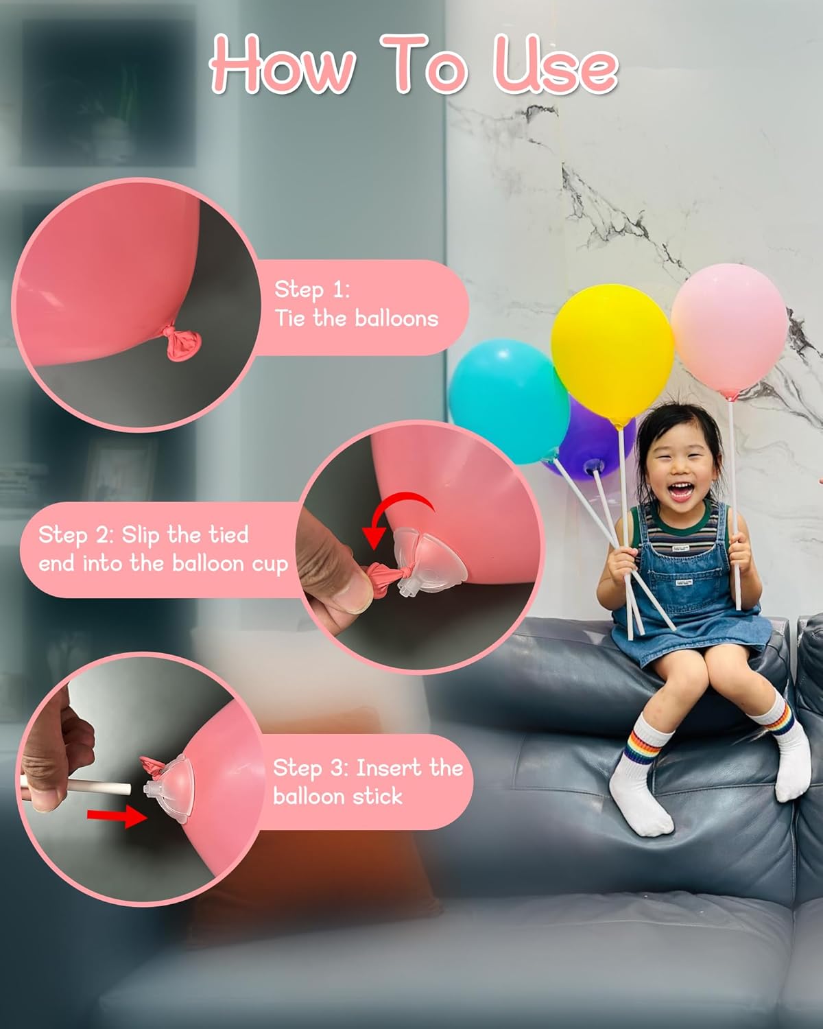 Paper Balloon Sticks Set of 100, White Handheld Balloon Holders for Party Favors, Props, Decoration, No Helium Needed