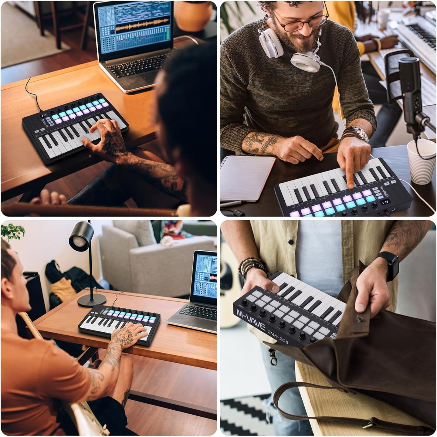 M-WAVE &#x2013; MIDI Keyboard Controller &#x2013; USB Bluetooth &#x2013; 25 Key, 16 Pads, Knobs, DAW Compatible