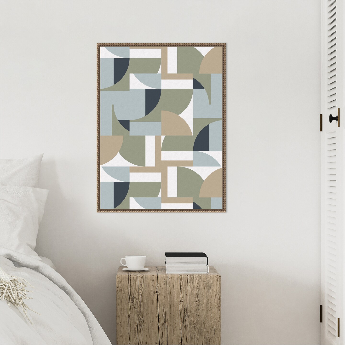Futuristic Bauhaus Polygons Beige by Ninola Design Framed Canvas Wall Art