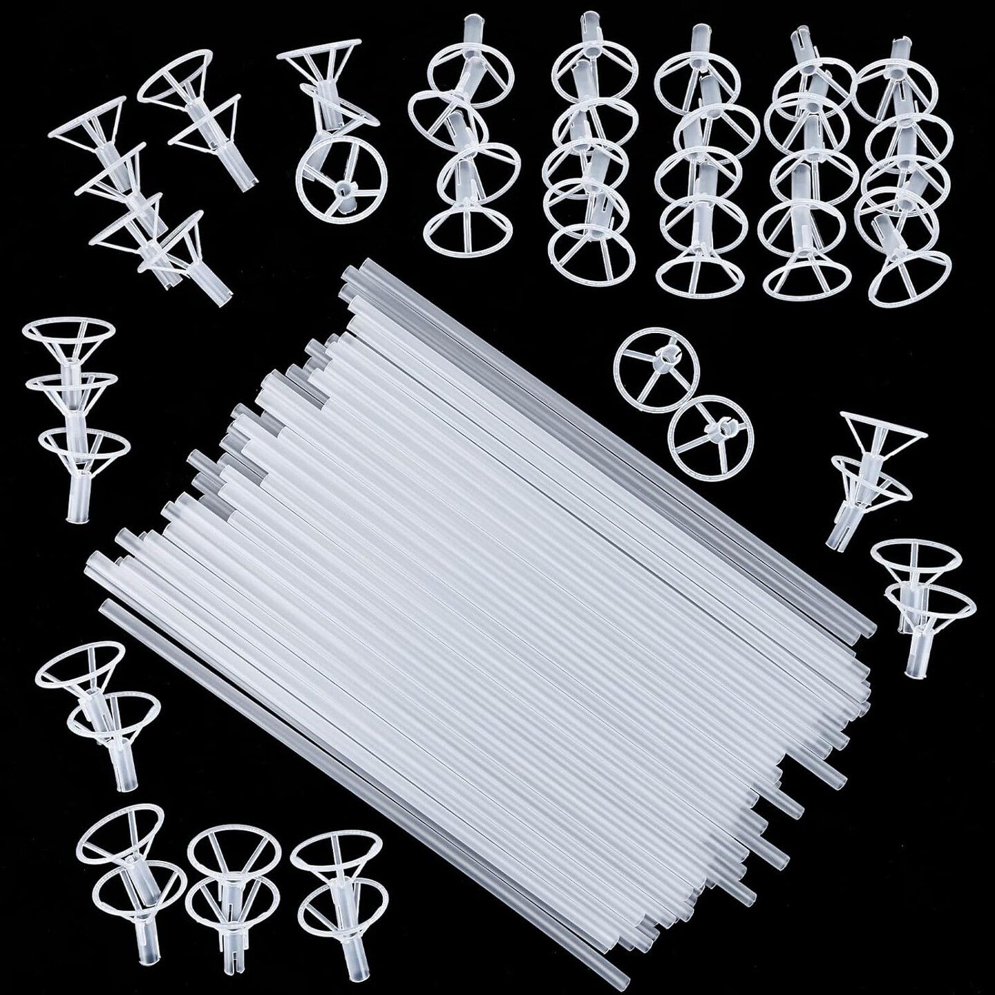 50pcs Balloon Sticks and Cups - 16in Clear Bobo Balloon Holders for Large Balloons - Birthday, Graduation, Wedding Party Decorations