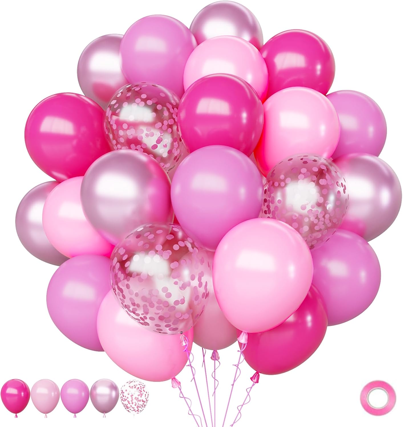 Pink Balloons Set, 63Pcs Hot pink Latex Balloons