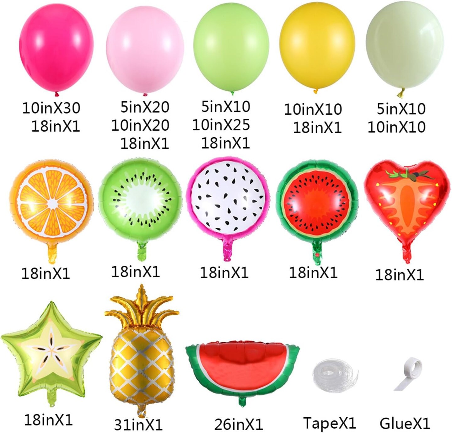 149pcs Fruit Balloon Garland Arch Kit Pink Yellow Green Balloons with Mixed Waterlemon Pineapple Mylar Foil Balloons for Twotti Fruity Party Decorations 2nd Birthday Party Summer Supplies