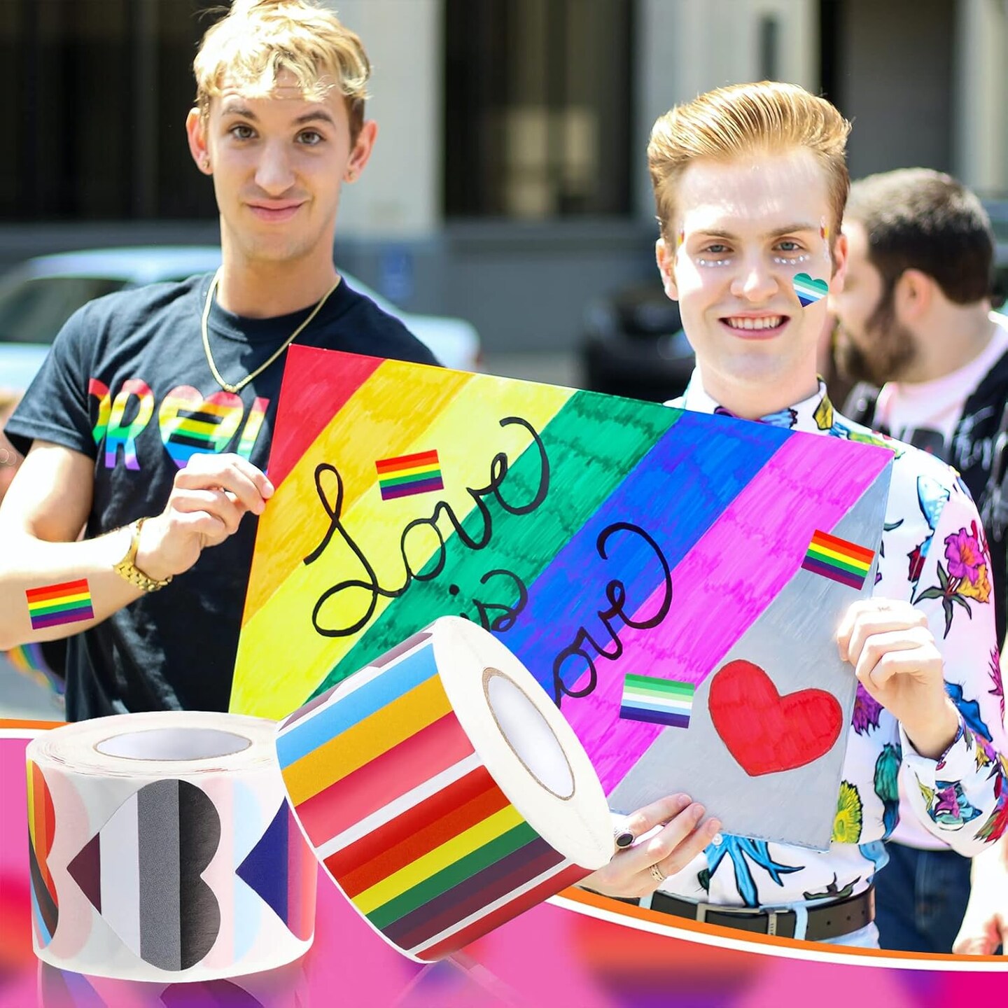 2 Rolls 1000 PCS Rainbow Pride Stickers – LGBTQ Heart Flag Stickers for Pride Month