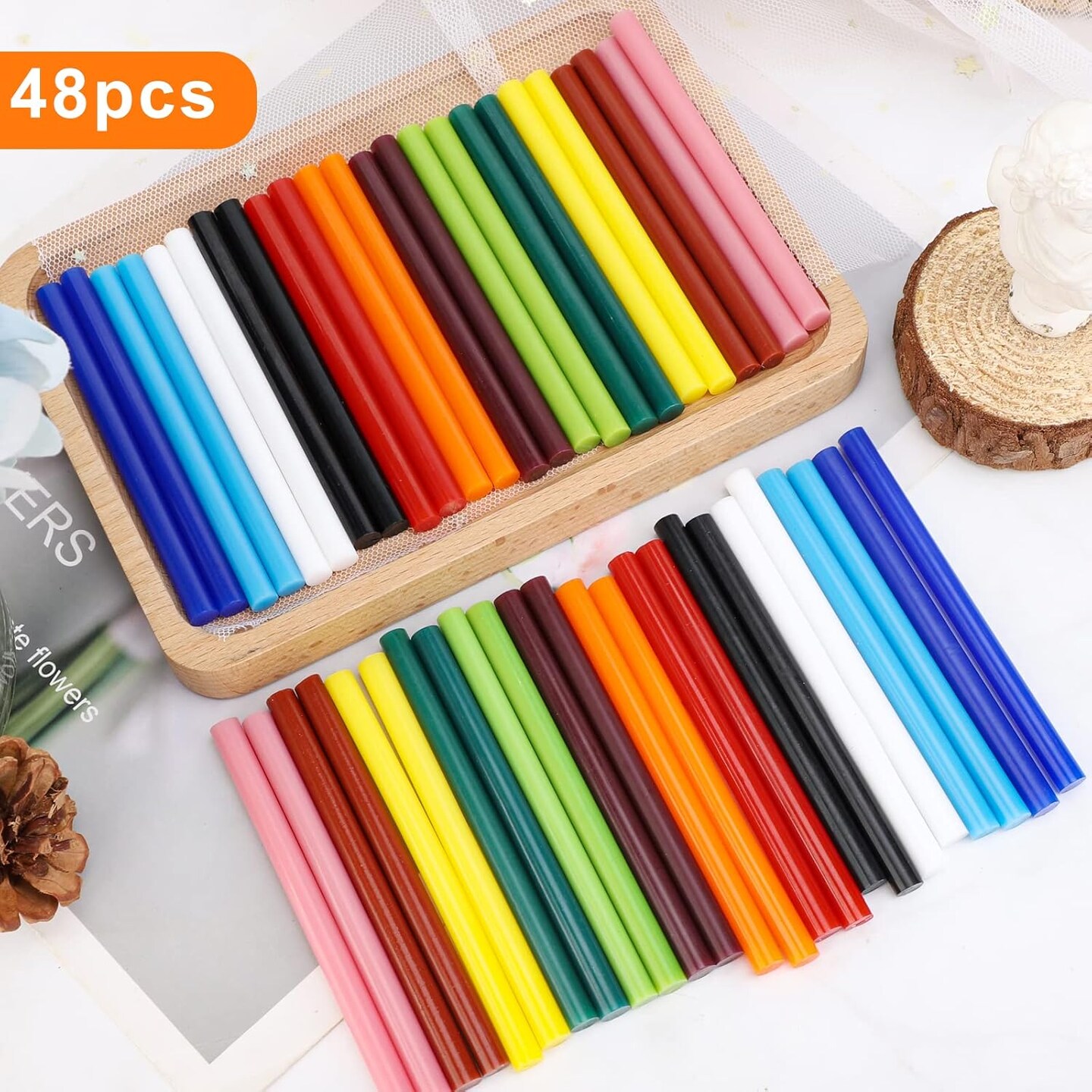 Colored Hot Glue Stick, 48 PCS 0.27" Dia x 4" Long Mini Hot Melt Glue Sticks Colored, Adhesive EVA Glue Sticks for Sealing Repairing Stamp DIY Art Handmade Car Craft Decoration Office Project
