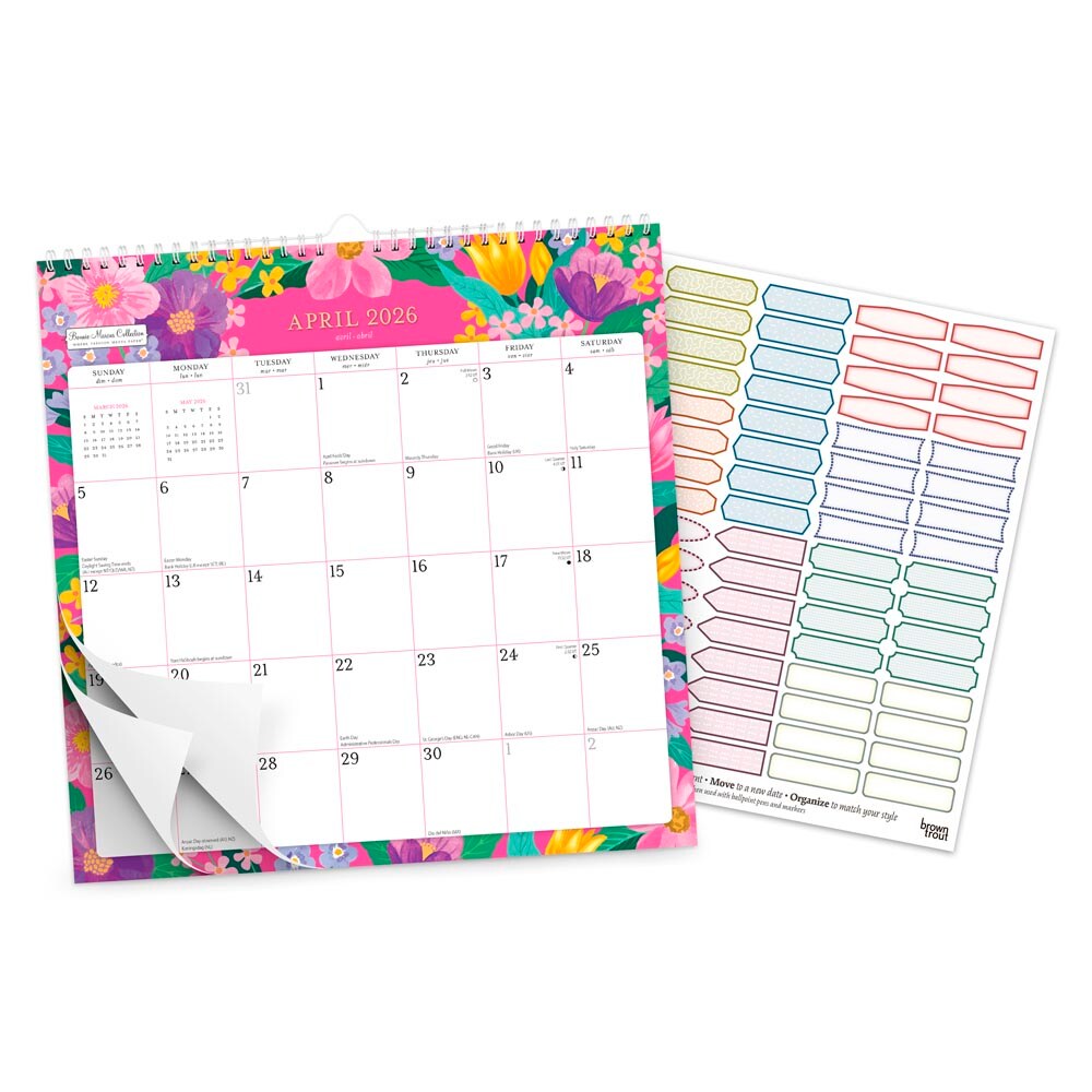 Bonnie Marcus OFFICIAL | 2026 12 x 12 Inch (Hanging) 18 Months Monthly Square Wire-O Calendar | Sticker Sheet | July 2025 - December 2026