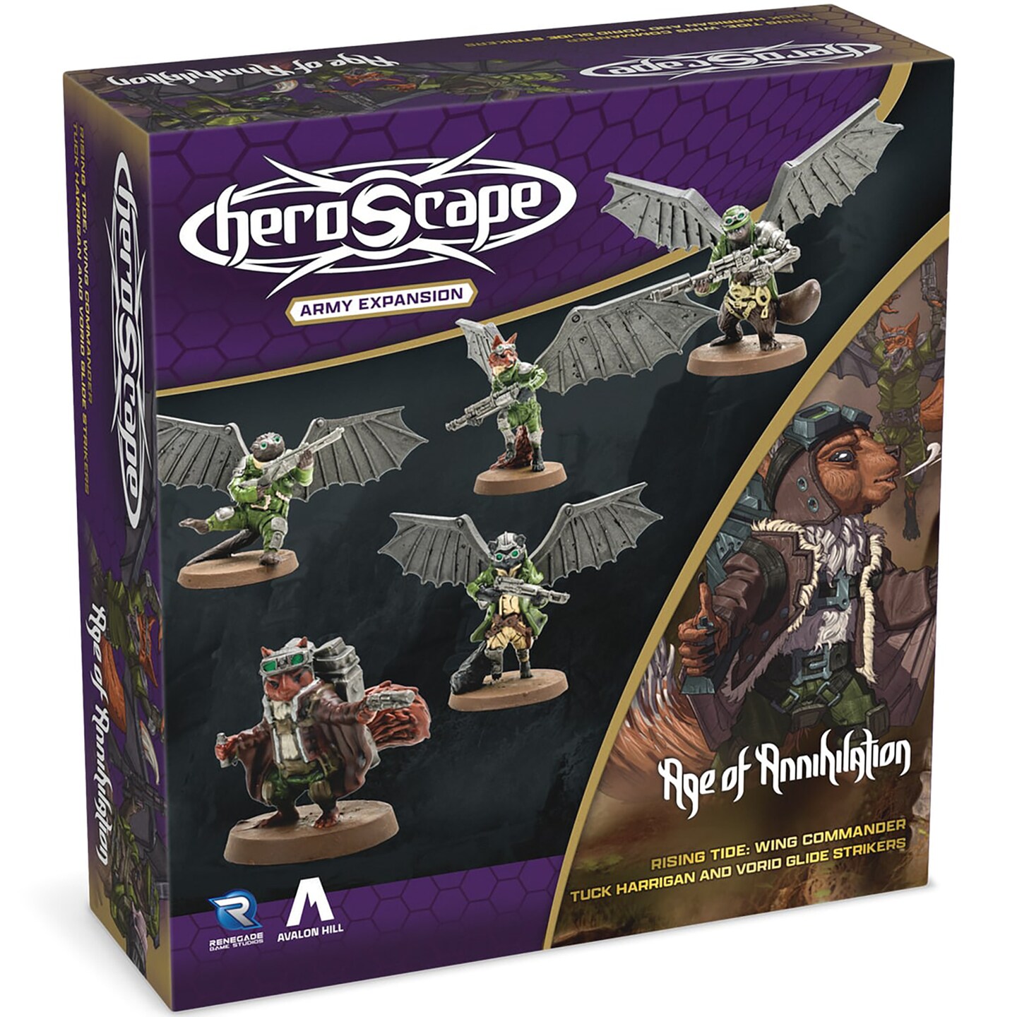 Renegade Games: Heroscape: Rising Tide &#x2013; Wing Commander Tuck Harrigan &#x26; Vorid Glidestrikers Army Expansion - 5 Assembled Unpainted Miniatures, 2 Cards