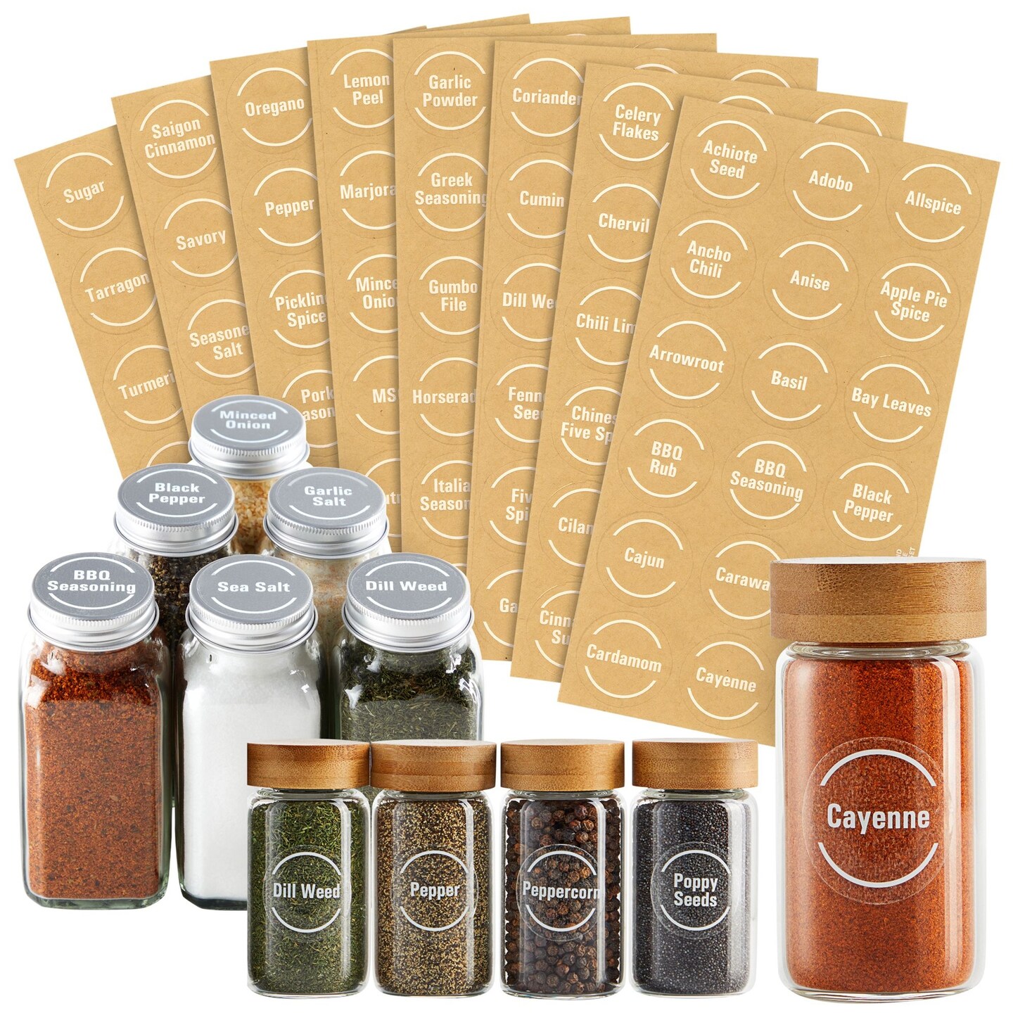 Talented Kitchen 144 Spice Labels Stickers, Clear Preprinted Round Labels for Spice Jar Lids, Seasoning Rack, Contemporary White (1.5 In)