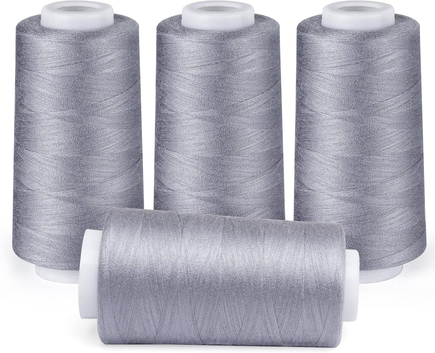 3000 Yards Serger Thread of 4 Cones Each Spool 100% Polyester Sewing Thread All Purpose Sewing Thread for Serger Sewing Machine, Overlock Cone Sewing Supplies, 40S/2 Grey