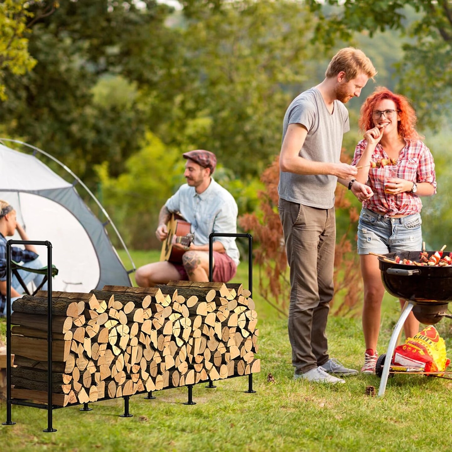 4ft Adjustable Outdoor Firewood Rack – Heavy-Duty Steel, 400lb Capacity, Black Powder-Coated Firewood Holder for Garages, Gardens, Farms, and Bonfires