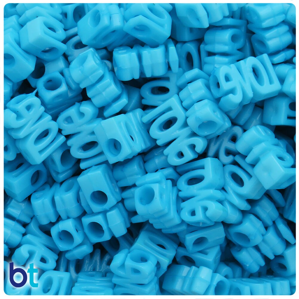 BeadTin Blue Opaque 16mm Love Plastic Alpha Beads (40pcs)