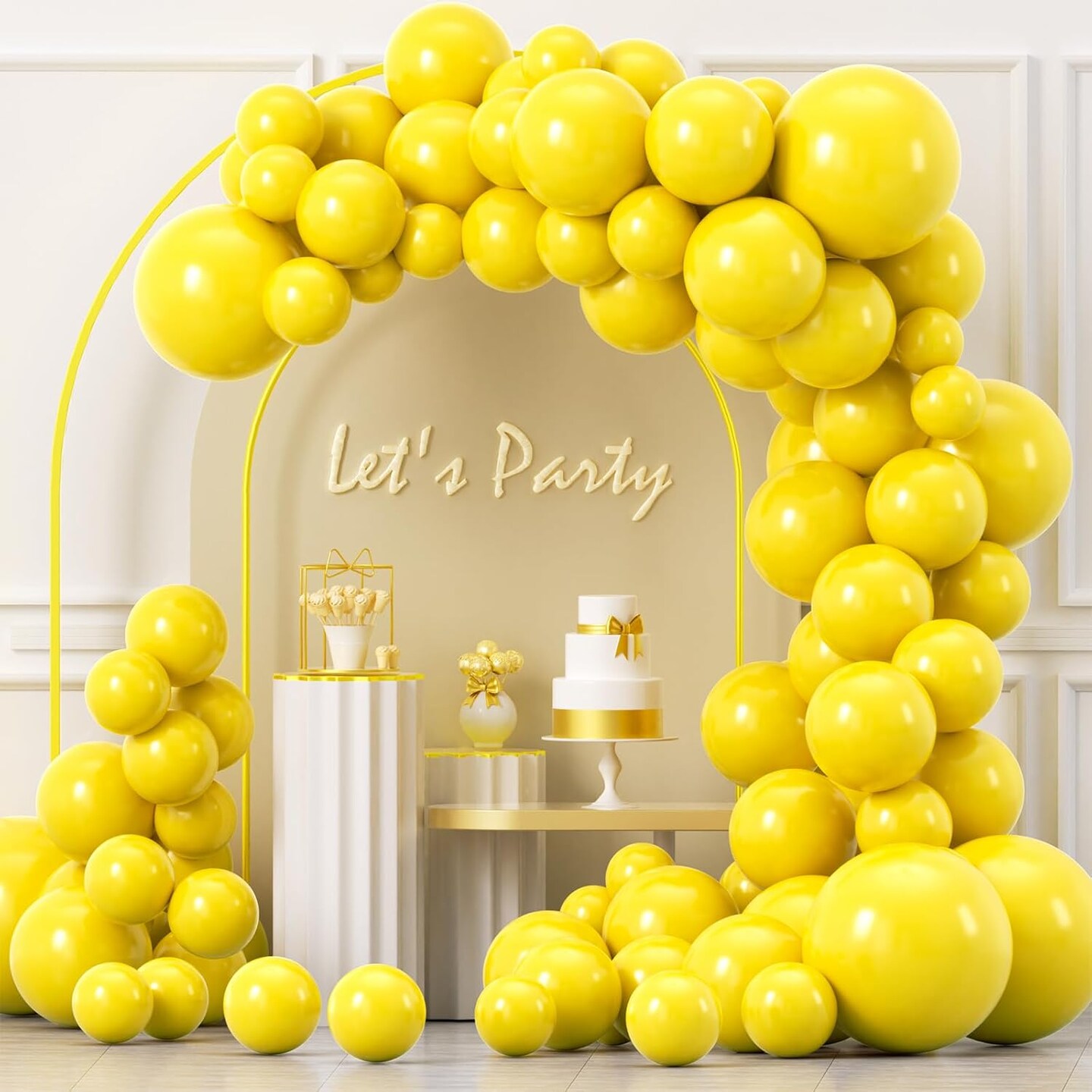 Yellow Balloons Garland Arch Kit, 100PCS 18In 12In 10In 5In Yellow Latex Balloons Garland Arch Kit with Glue Dot Strip and Ribbon for Birthday Weddings Anniversary Graduation Party Decorations