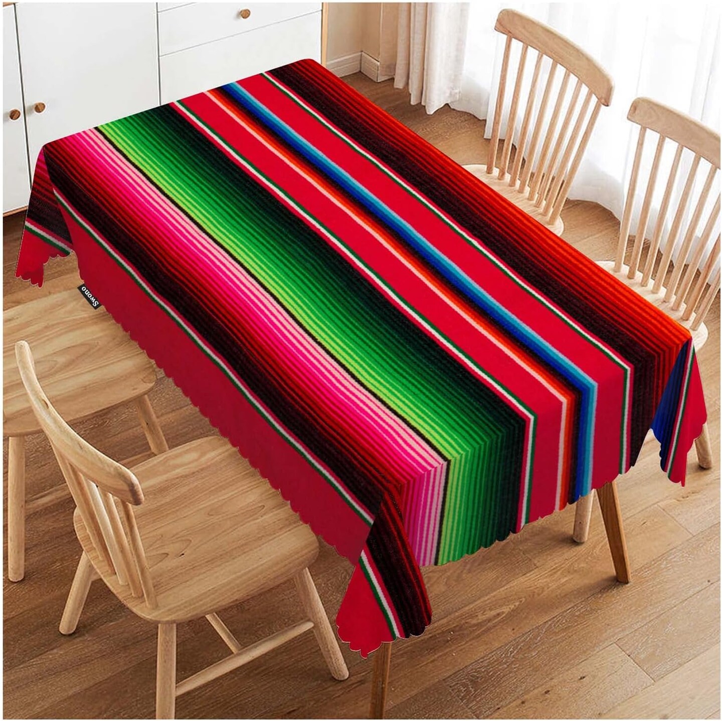 Decorative Rectangle Table Cloth Mexican Style, Traditional Blankets Colorful Stripes Polyester Tablecloth Kitchen Table Cover for Dining BBQ Picnic Coffee Table 50x72, 4-6 Seats