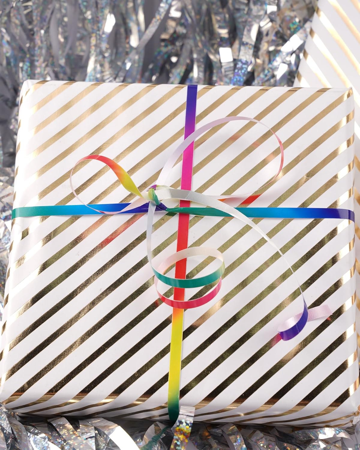 Rainbow Ribbon, 500 Yard Curling Ribbon for Crafts, Balloon Iridescent Color Gift Wrapping, Balloon Ribbon, Crimped Ribbon, Holographic Balloons String, Florist Flower (1 Roll)