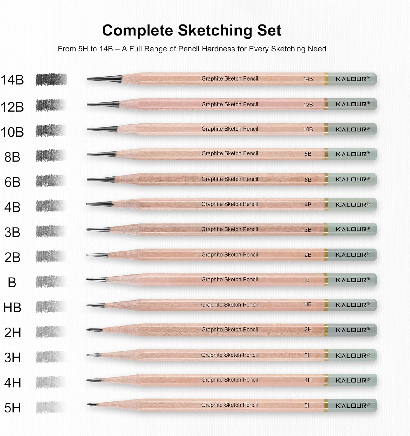 18-Piece Professional Sketch Pencil Set - Includes 5H to 14B Pencils,Graphite, Vinyl Eraser, Kneaded Eraser,Sharpener and Paper Blending Stump - Ideal for Artists and Beginners