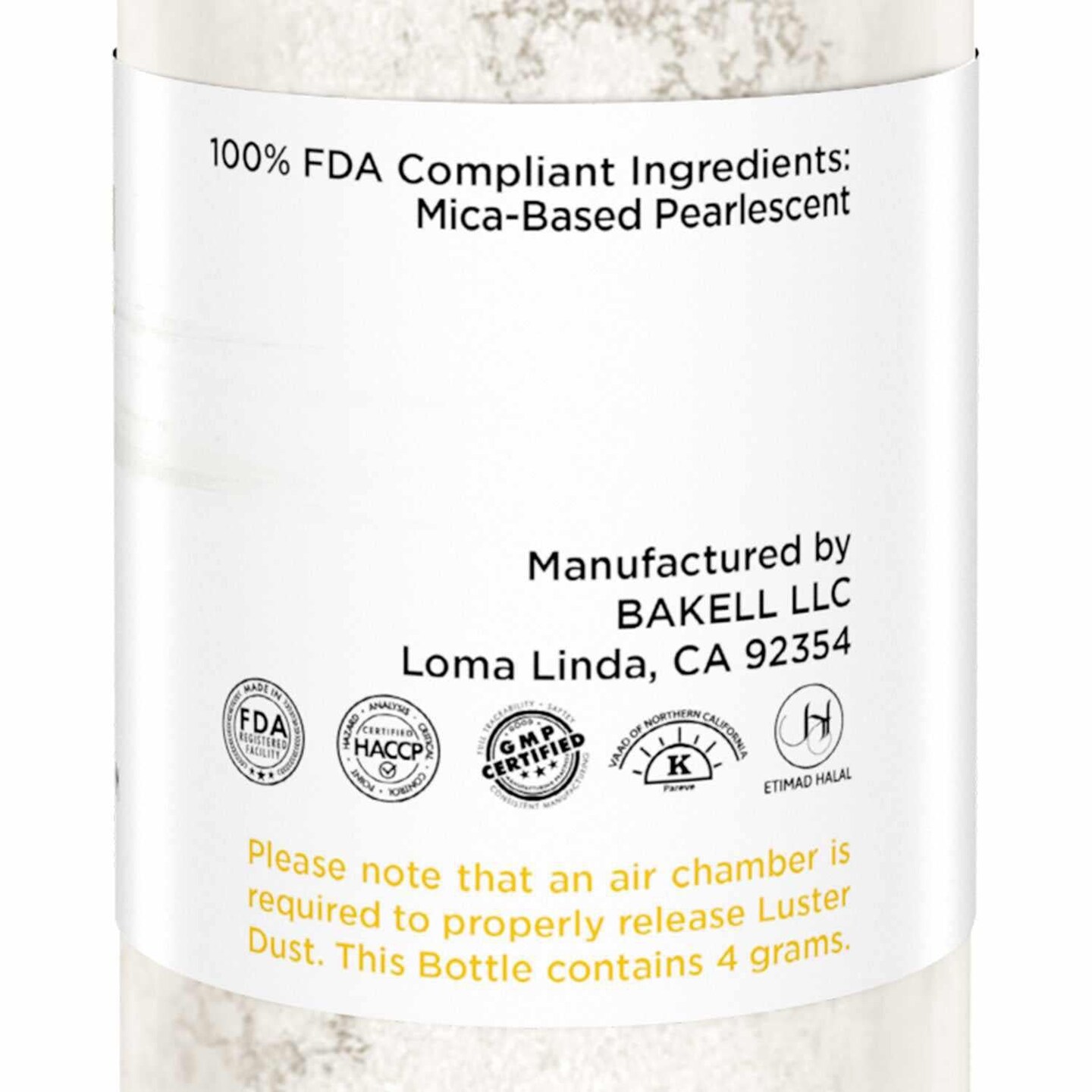 Bakell - Antique White Luster Dust (4g, 1x Pump) Edible Vegan Dust & Paint for Baking, Desserts and Beverages