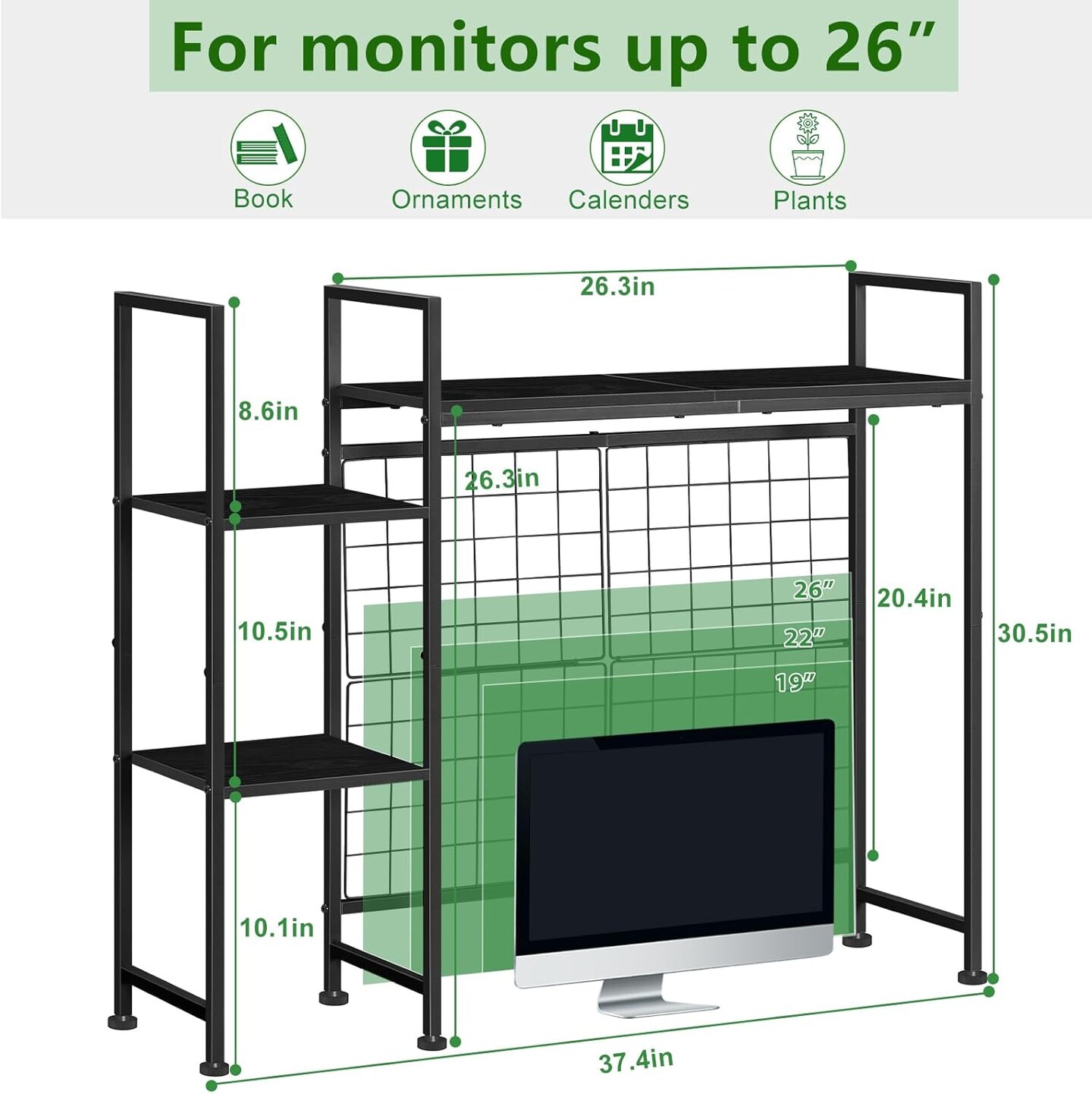 Modern Black Office Desk Shelf Organizer &#x2013; 3-Tier Space-Saving Bookcase, Sturdy Metal Design for Home, Office, or Dorm