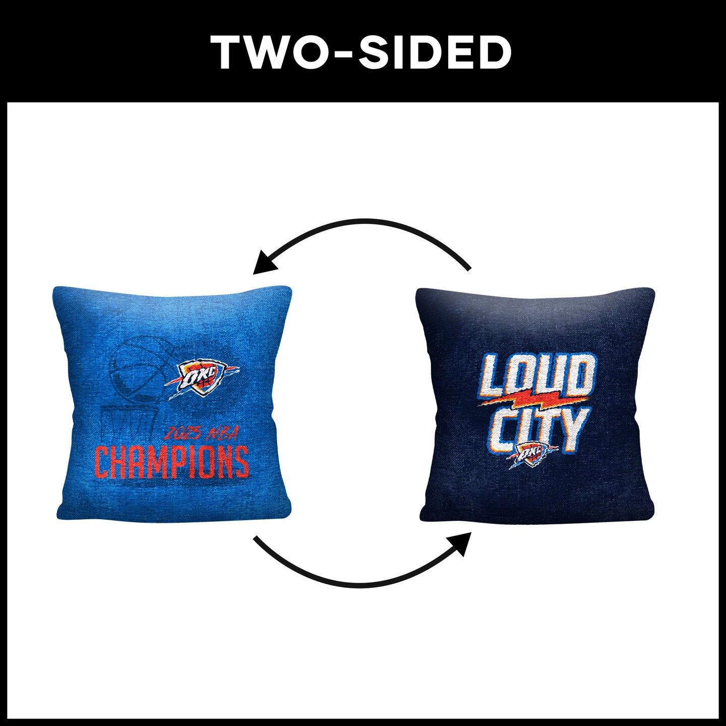 NBA Oklahoma City Thunder 2025 Champs Hoopla Double Sided 18 Inch Tapestry Pillow