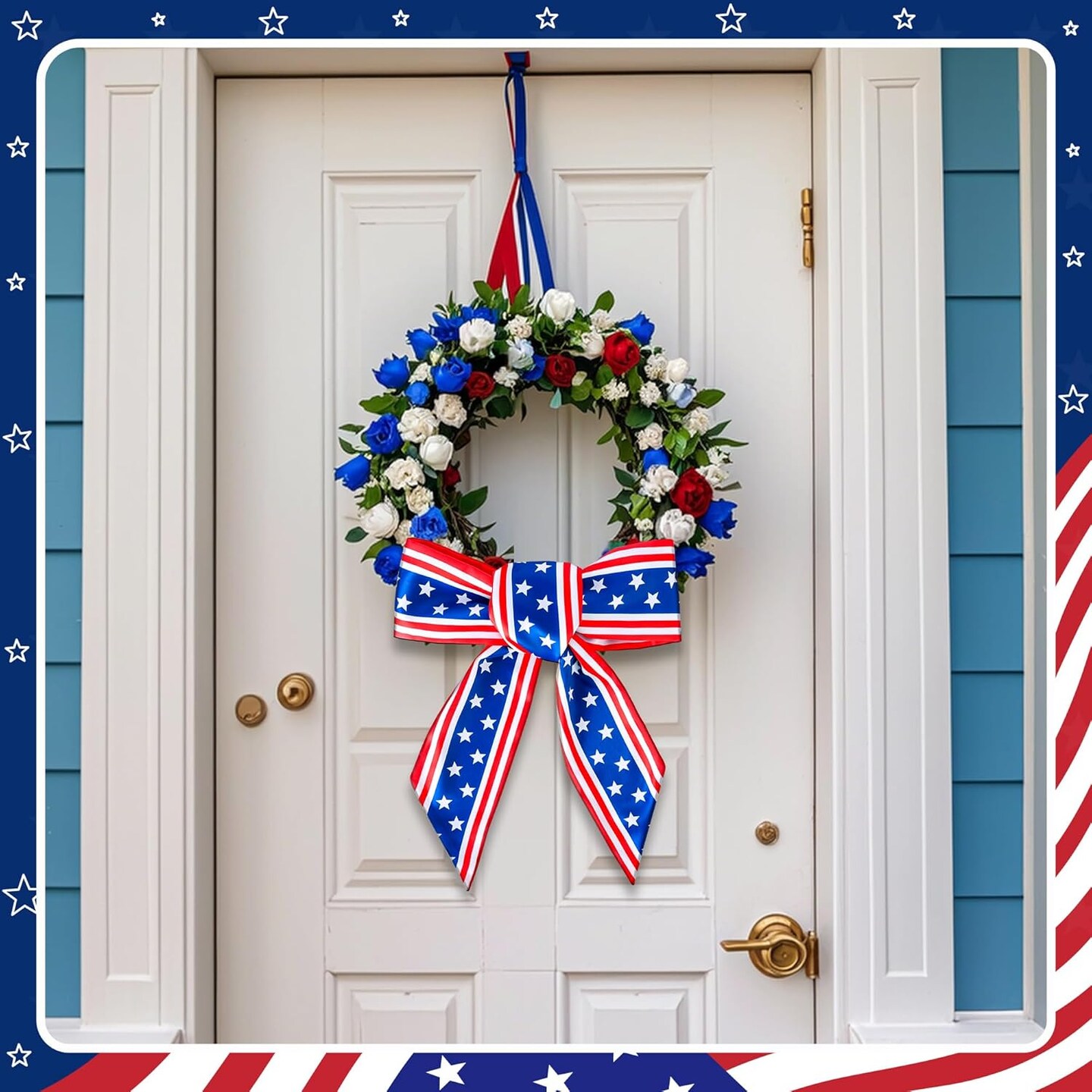2 Pack Patriotic Wreath Sash for Front Door, 53" L x 3.4" W Red White and Blue Wreath Sash