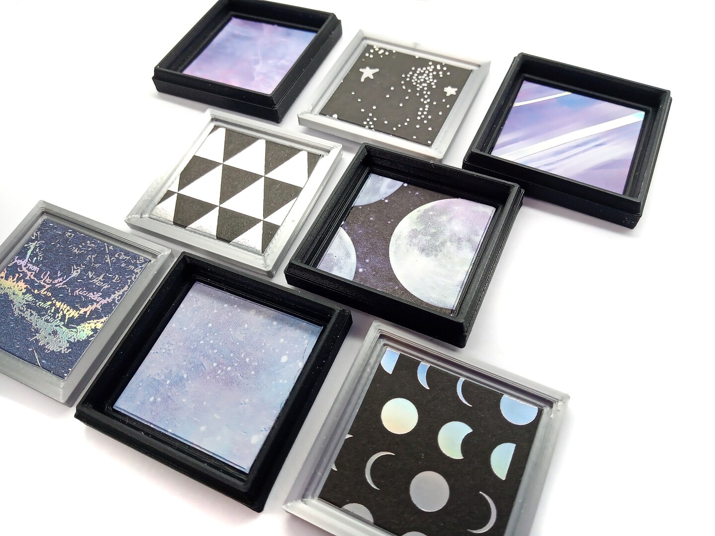 Galaxy Wall Art for Dollhouses, 8 pc, Celestial Decor 1:12 Scale, Purple Black & Silver, Adorabilities