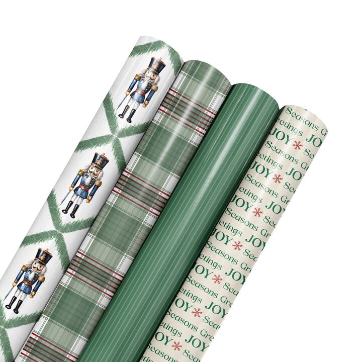 LaRibbons 30&#x22; x 10&#x27; Wrapping Paper Bundle (4-pack) | Northfolk Pine Nutcracker