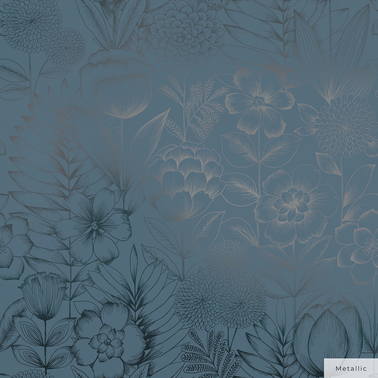 Tempaper Homestead Floral Peel and Stick Wallpaper Metallic Blue