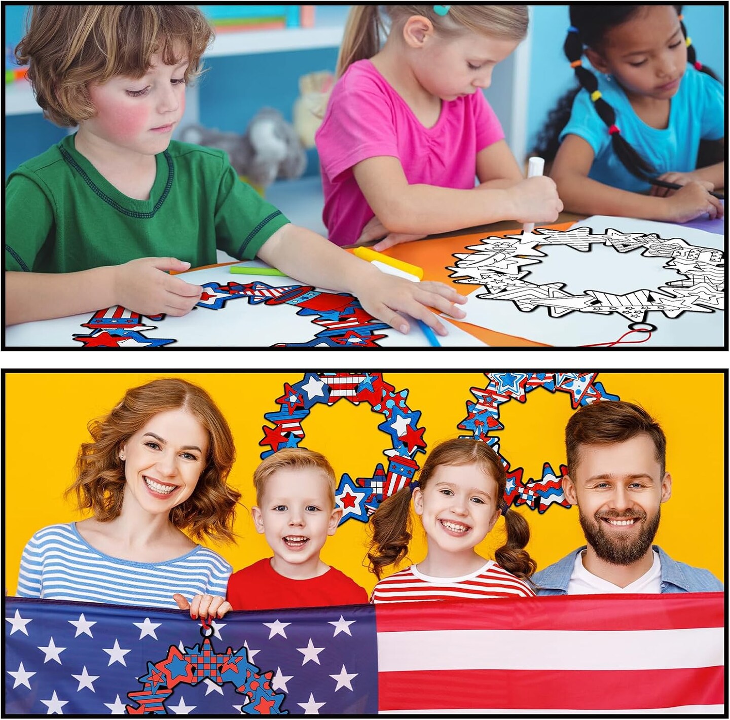 30-Piece Color Your Own Patriotic Wreath DIY Kit – Funny Fourth of July Crafts for Independence Day, Memorial Day, Holiday Party, and Home Activities