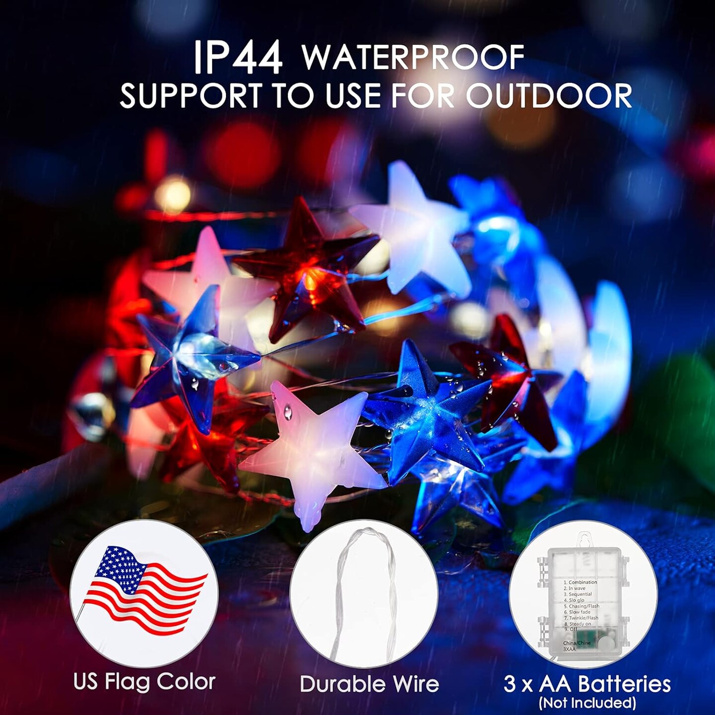 4th of July Decorations 11 FT 30 LED Red White and Blue Lights
