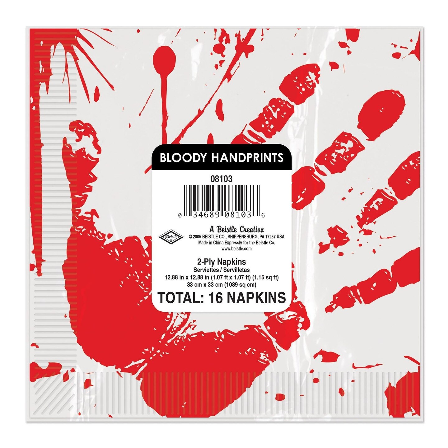 192 Pack Beistle Halloween Bloody Handprints Luncheon Napkins