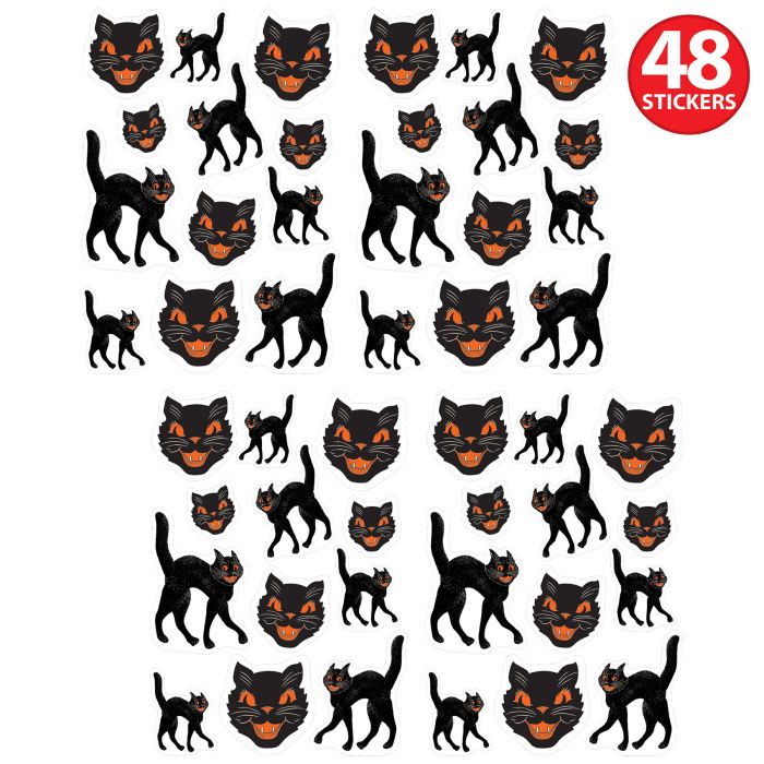 12 Packs Beistle Vintage Halloween Black Cat Stickers 4/Pack
