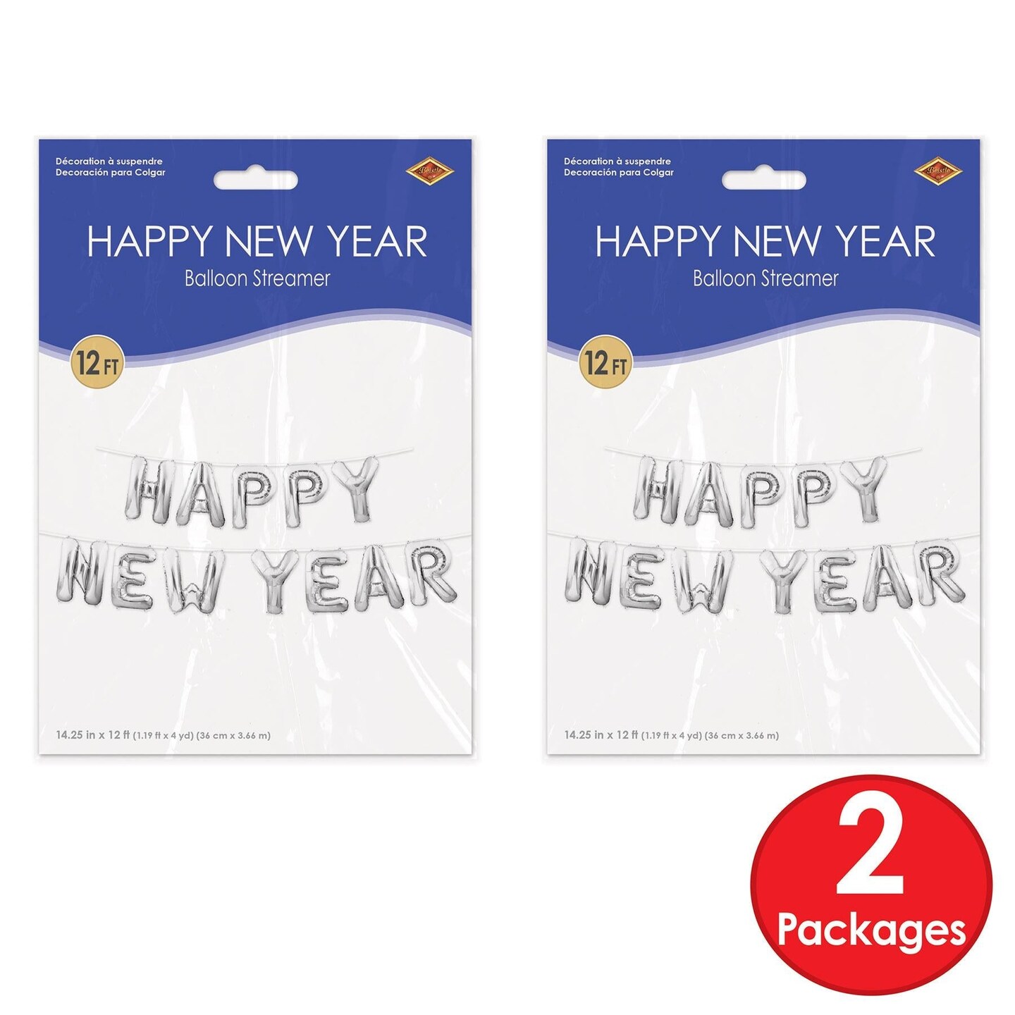 6 Pack Beistle Happy New Year Balloon Streamer - Silver