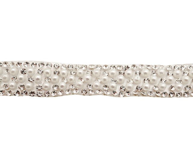 1/2"x 5 Yards Silver Crystal Faux Pearl Iron-On Rhinestone Trim